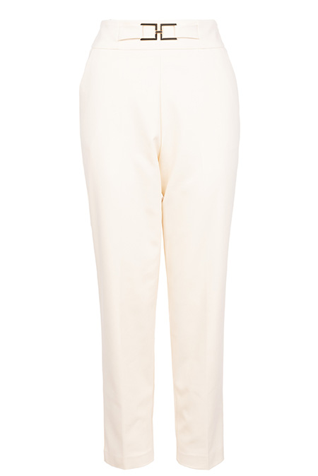 Ženske pantalone jednobojne sa džepovima i ukrasnim pojasom Tiffany Production